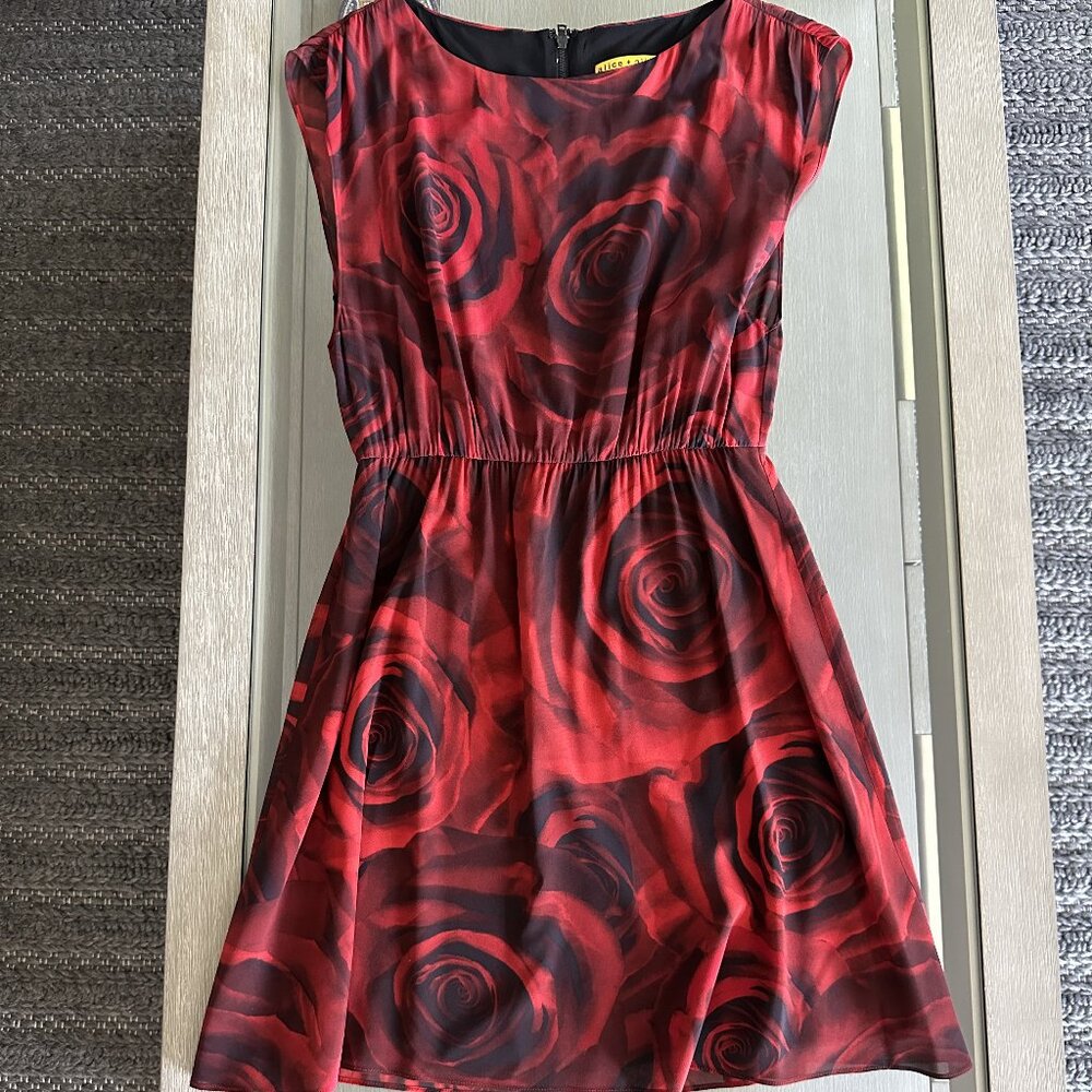 Alice + Oliva Red Rose Dress Silk Small